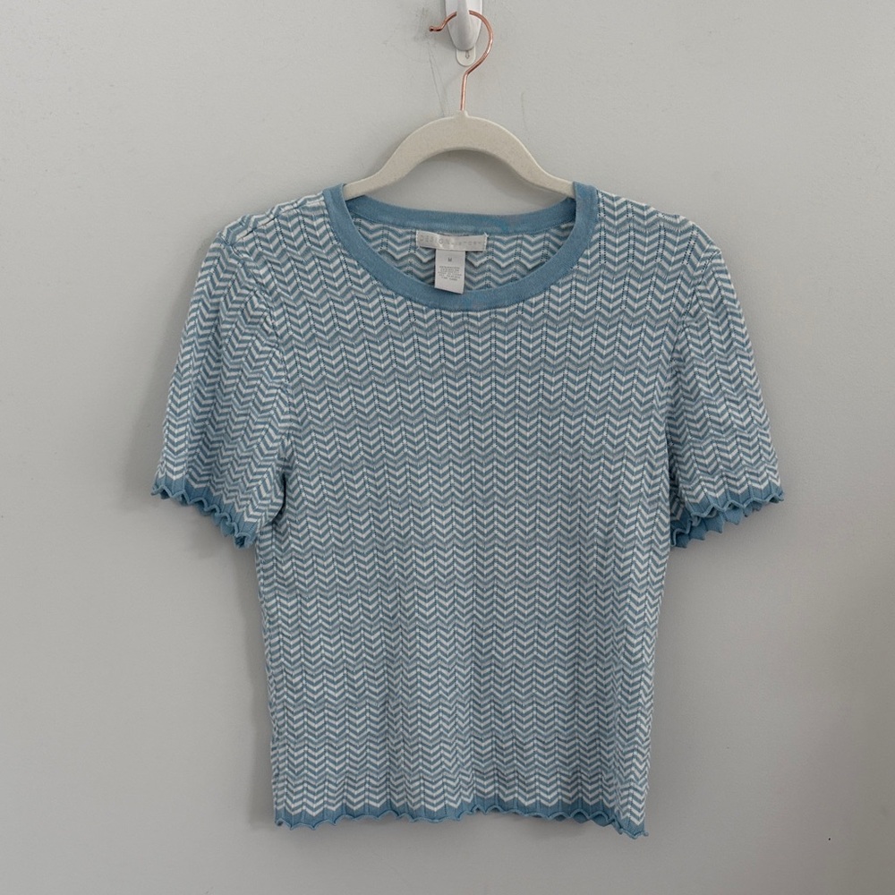 Design History Light Blue Zigzag Short‎ Sleeve Top